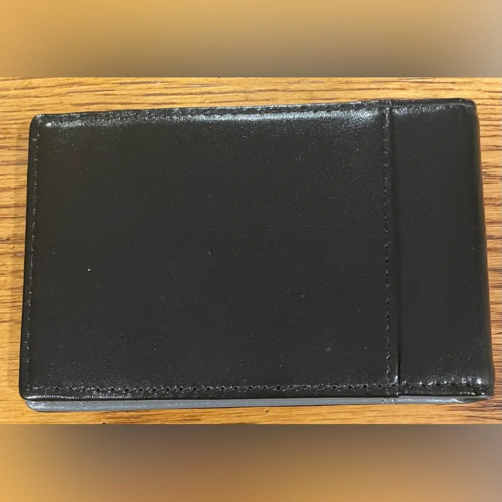 Forrest & Harold leather wallet, black/grey, folded 4.25 X 2.75 inches